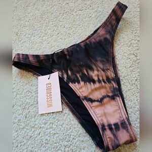 🌈NWT Missguided Tie-Dye Boomerang Bikini Bottoms - Black and Tan 6 Small Med